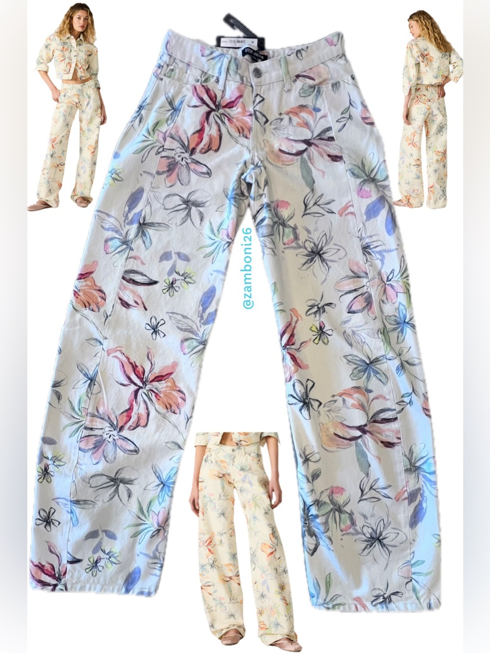 NWT Barrel Leg Floral Printed Rori Steve Madden Vintage Ivory Jean Sz 25